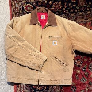 Carhartt Men's Beige Jacket with Dark Brown Collar